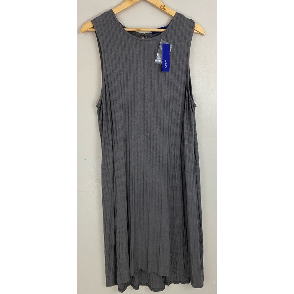Sleeveless Ribbed Midi Dress Womens XL Charcoal Gray Hi Low Hem New
